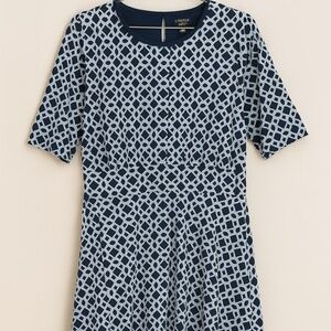 Navy and White Geometric Print Dress